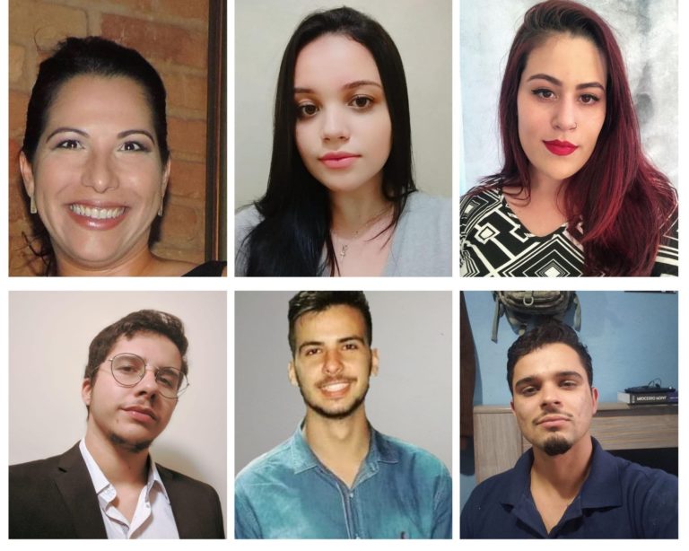 Profa. Ms. Geisa Rosignoli e os participantes Bruna da Cunha Silva, Eugênio Pachelli Souza Lopes Júnior, Jonas César Dias, Késsya Kimberlly Cândido Gonçalves e Vinicius Campos Almeida