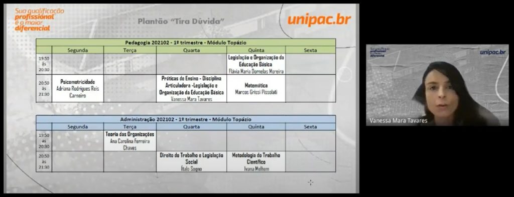 Recepção virtual aos alunos dos cursos de Administração e Pedagogia do UNIPAC EaD